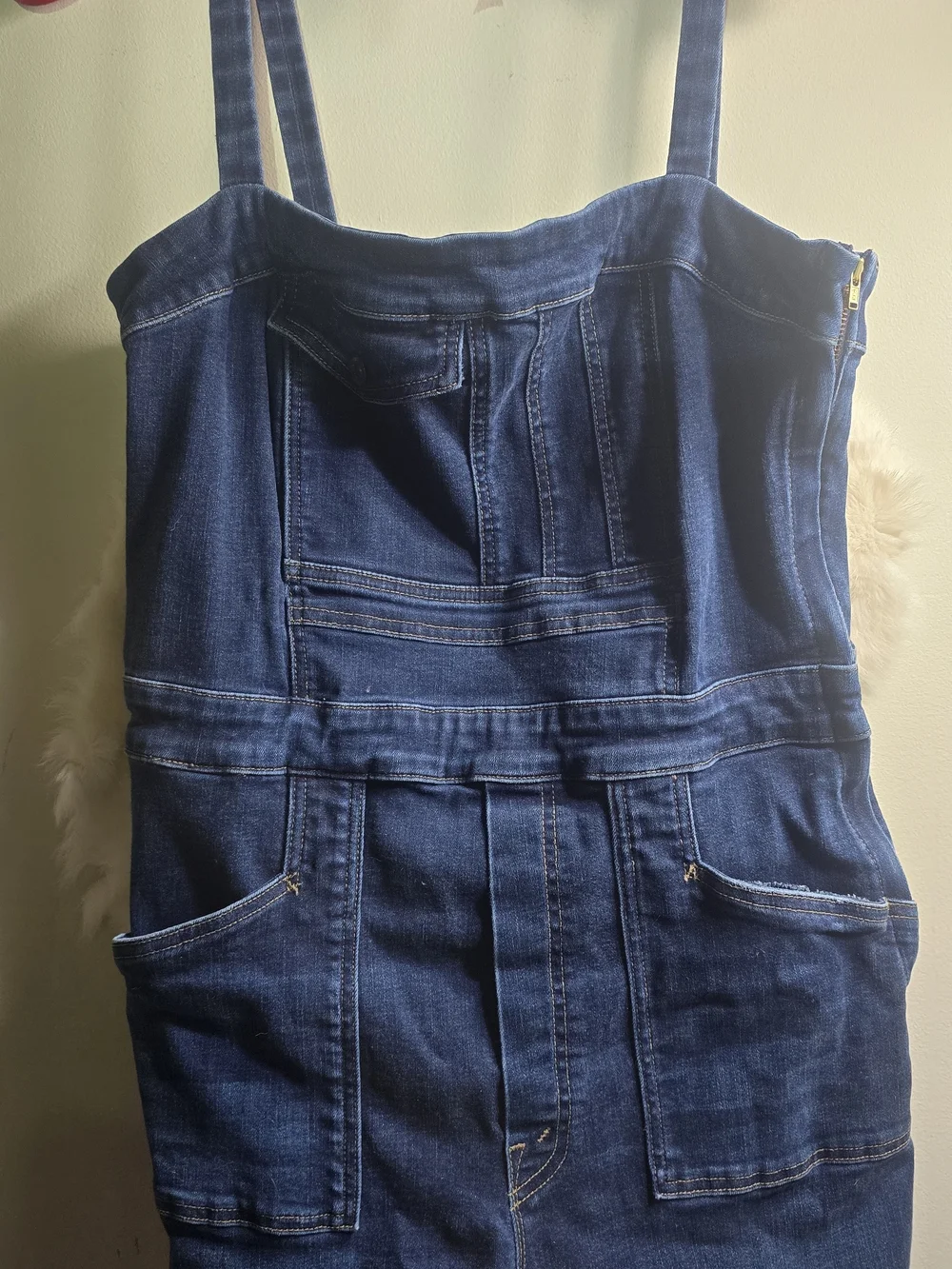 MOTHER Dark Blue Denim High-Waist Overalls with Ponte-style Bodice - Picture 3 of 6